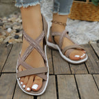 Women's Comfort Flat Sandals Elastic Cross Straps Open Toe Summer Shoes