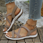 Women's Comfort Flat Sandals Elastic Cross Straps Open Toe Summer Shoes