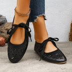 Casual Slip-Ons Floral Cutout Bow Tied Flats Women's Breathable Shoes