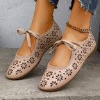 Casual Slip-Ons Floral Cutout Bow Tied Flats Women's Breathable Shoes