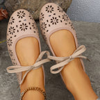Casual Slip-Ons Floral Cutout Bow Tied Flats Women's Breathable Shoes
