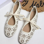 Casual Slip-Ons Floral Cutout Bow Tied Flats Women's Breathable Shoes