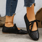 Casual Slip-Ons Floral Cutout Bow Tied Flats Women's Breathable Shoes