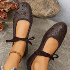Casual Slip-Ons Floral Cutout Bow Tied Flats Women's Breathable Shoes