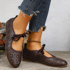 Casual Slip-Ons Floral Cutout Bow Tied Flats Women's Breathable Shoes