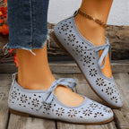Casual Slip-Ons Floral Cutout Bow Tied Flats Women's Breathable Shoes