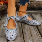 Casual Slip-Ons Floral Cutout Bow Tied Flats Women's Breathable Shoes