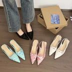 Women's Slingback Pumps Floral Lace Mesh Pointed-Toe Kitten Heels Shoes