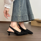 Women's Slingback Pumps Floral Lace Mesh Pointed-Toe Kitten Heels Shoes