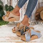 Women's Wedge Sandals Canvas Lace Up Rubber Open Toe Casual Platforms