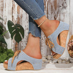 Women's Wedge Sandals Canvas Lace Up Rubber Open Toe Casual Platforms