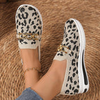 Women's Casual Leopard Mesh Slip-Ons Flat Breathable Sneakers Shoes