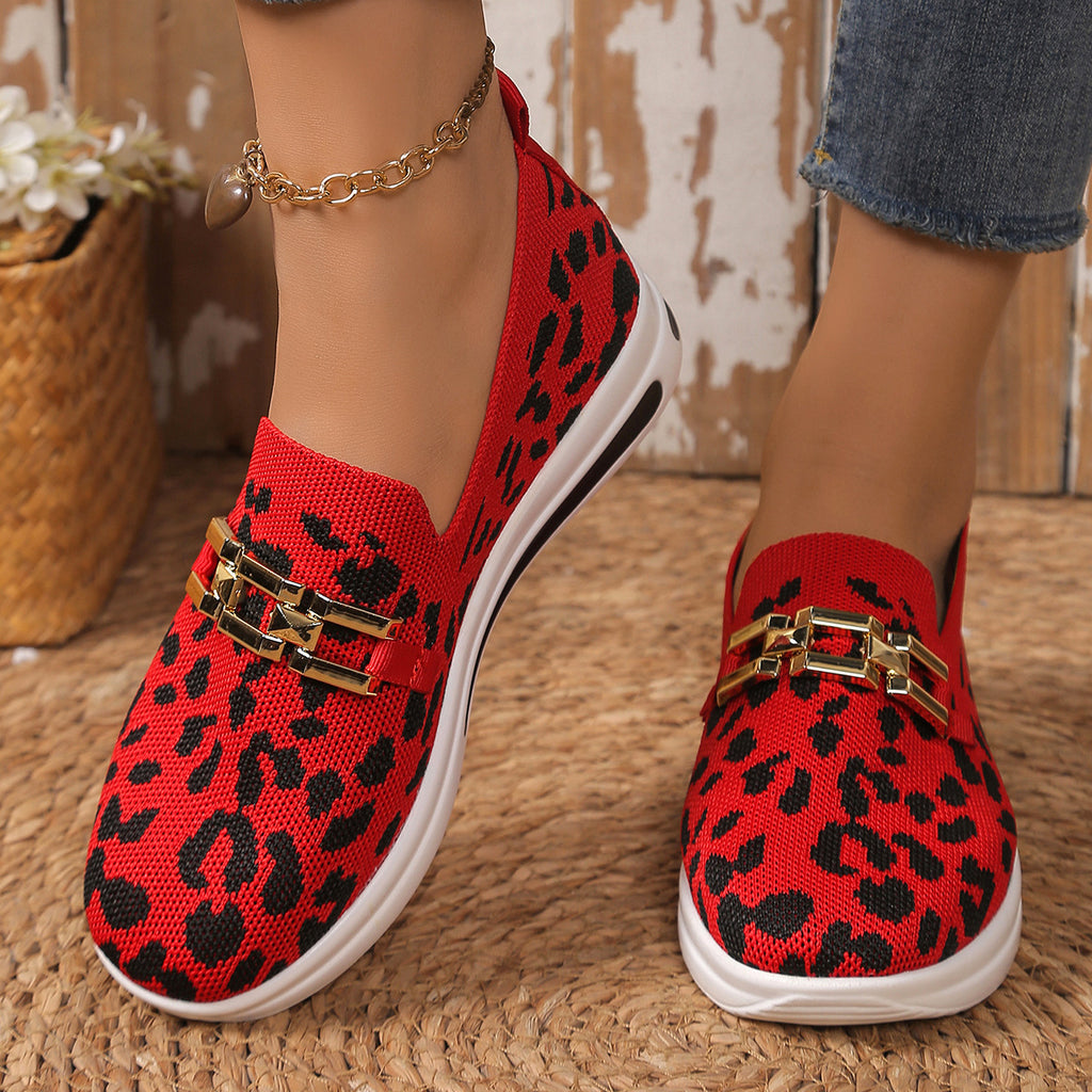 Women's Casual Leopard Mesh Slip-Ons Flat Breathable Sneakers Shoes