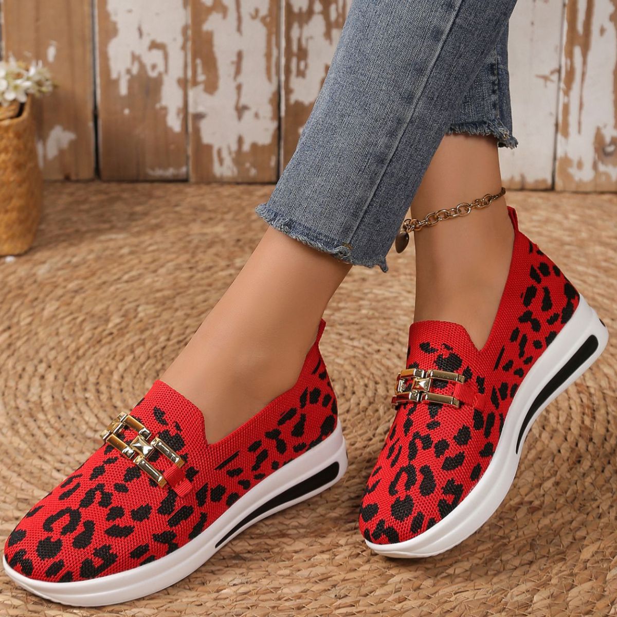 Women's Casual Leopard Mesh Slip-Ons Flat Breathable Sneakers Shoes