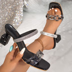 Block Heels Sandals Rhinestone Open Toe Elegant High Heel Party Platform Shoes