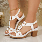 Women's Casual Block Heels Sandals Cut Out Open Toe Mid Heels Summer Shoes