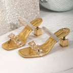 Block Heels Sandals Rhinestone Open Toe Elegant High Heel Party Platform Shoes