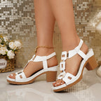 Women's Casual Block Heels Sandals Cut Out Open Toe Mid Heels Summer Shoes