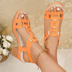 Women's Casual Block Heels Sandals Cut Out Open Toe Mid Heels Summer Shoes