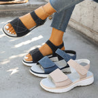 Women's Platform Sandals Open Toe Casual Summer Rubber Mid Heel Shoes