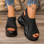 Casual Platform Sandals Mesh Rubber Open Toe High Heels Summer Shoes