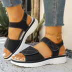 Women's Platform Sandals Open Toe Casual Summer Rubber Mid Heel Shoes