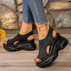 Casual Platform Sandals Mesh Rubber Open Toe High Heels Summer Shoes
