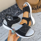 Women's Platform Sandals Open Toe Casual Summer Rubber Mid Heel Shoes