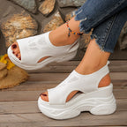 Casual Platform Sandals Mesh Rubber Open Toe High Heels Summer Shoes