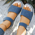 Women's Platform Sandals Open Toe Casual Summer Rubber Mid Heel Shoes
