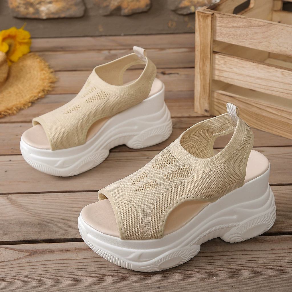Casual Platform Sandals Mesh Rubber Open Toe High Heels Summer Shoes
