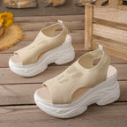 Casual Platform Sandals Mesh Rubber Open Toe High Heels Summer Shoes