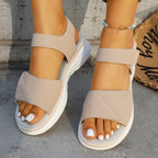 Women's Platform Sandals Open Toe Casual Summer Rubber Mid Heel Shoes