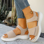 Women's Platform Sandals Open Toe Casual Summer Rubber Mid Heel Shoes