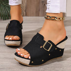 Wedge Sandals Open Toe Buckle Casual Summer Women's Stud High Heel Shoes