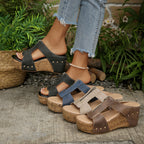 Casual Wedge Sandals Zipper Studded Open Toe Mid Heels Summer Shoes