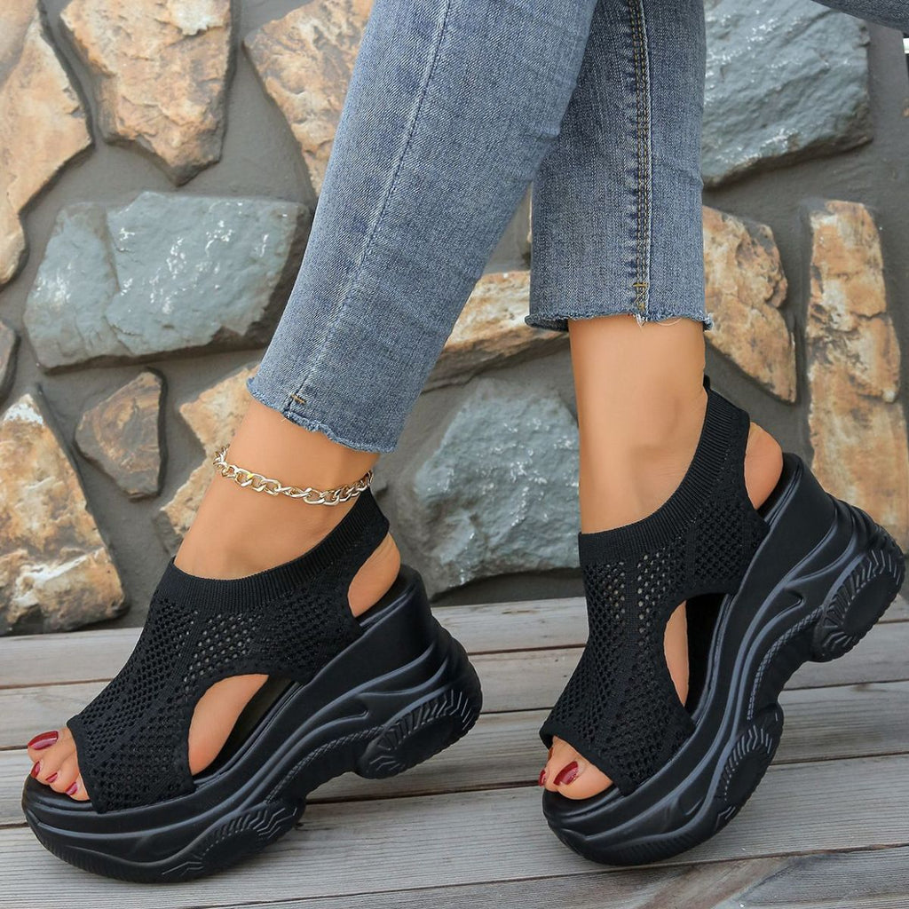 Women's Casual Wedge Sandals Mesh Platforms Rubber Open Toe Summer Shoes