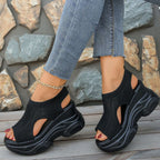 Women's Casual Wedge Sandals Mesh Platforms Rubber Open Toe Summer Shoes