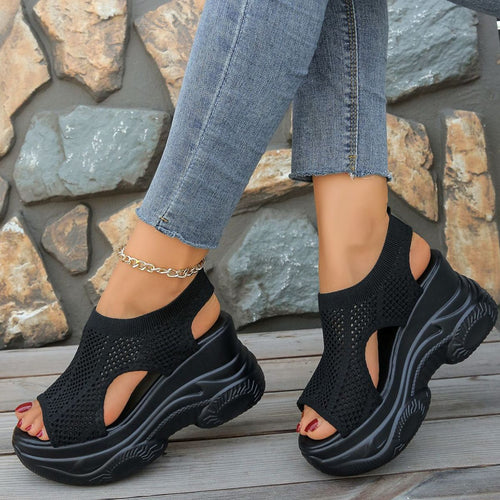 Women's Casual Wedge Sandals Mesh Platforms Rubber Open Toe Summer Shoes