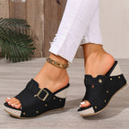 Wedge Sandals Open Toe Buckle Casual Summer Women's Stud High Heel Shoes