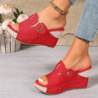 Wedge Sandals Open Toe Buckle Casual Summer Women's Stud High Heel Shoes