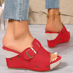 Wedge Sandals Open Toe Buckle Casual Summer Women's Stud High Heel Shoes