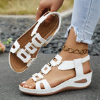 Women's Casual Wedge Sandals Cut Out Open Toe Mid Heels Summer Shoes