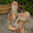 Casual Wedge Sandals Zipper Studded Open Toe Mid Heels Summer Shoes