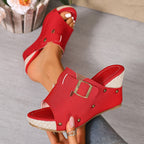 Wedge Sandals Open Toe Buckle Casual Summer Women's Stud High Heel Shoes