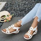 Women's Casual Wedge Sandals Cut Out Open Toe Mid Heels Summer Shoes