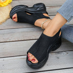 Women's Casual Wedge Sandals Mesh Platforms Rubber Open Toe Summer Shoes