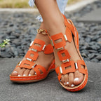 Women's Casual Wedge Sandals Cut Out Open Toe Mid Heels Summer Shoes