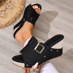 Wedge Sandals Open Toe Buckle Casual Summer Women's Stud High Heel Shoes