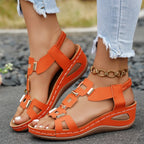 Women's Casual Wedge Sandals Cut Out Open Toe Mid Heels Summer Shoes
